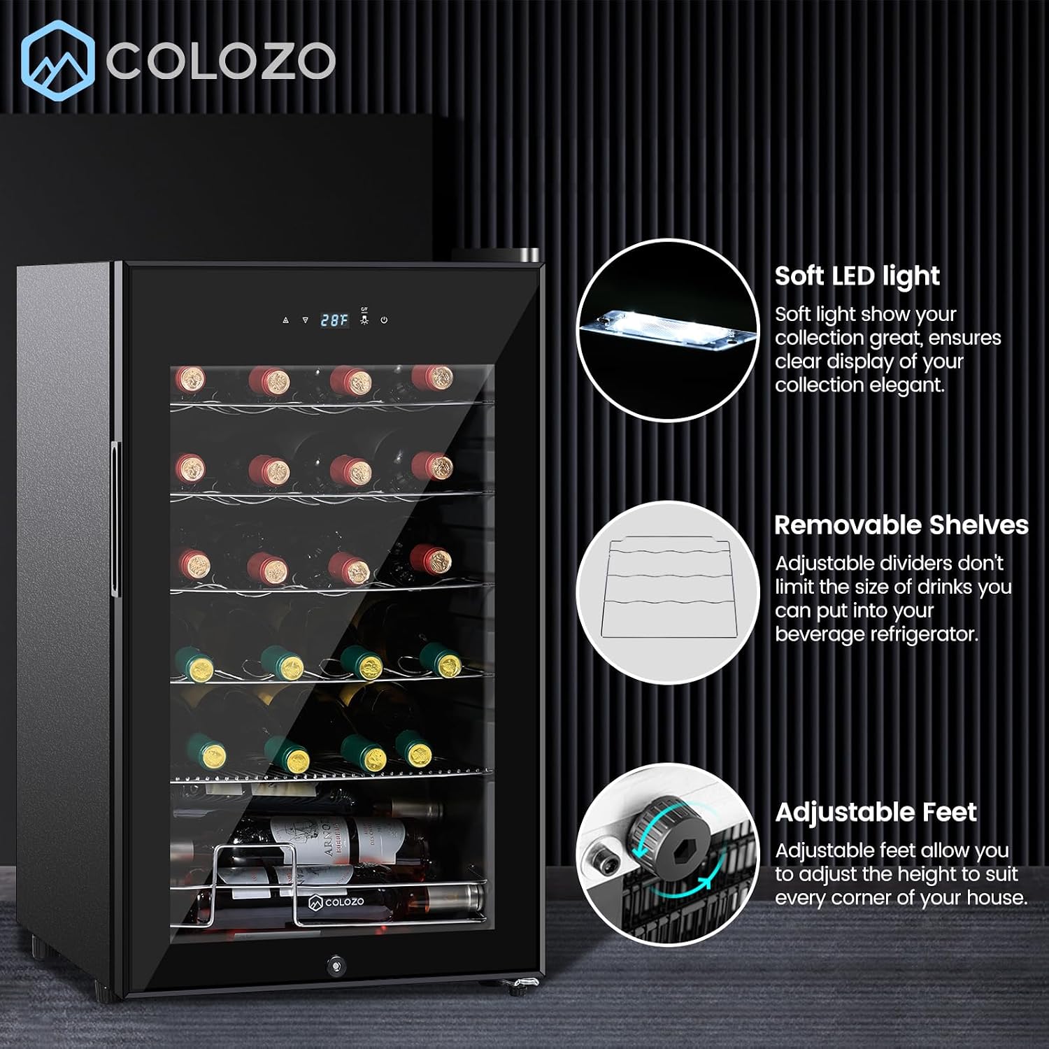 17 Inch Wine Cooler Refrigerator, Freestanding Under Counter Compact Wine Fridge, 40-65°F, 24 Bottle Countertop Mini Wine Cooler with Double-Layer Tempered Glass Door/ Lock for Bedroom/Apartment