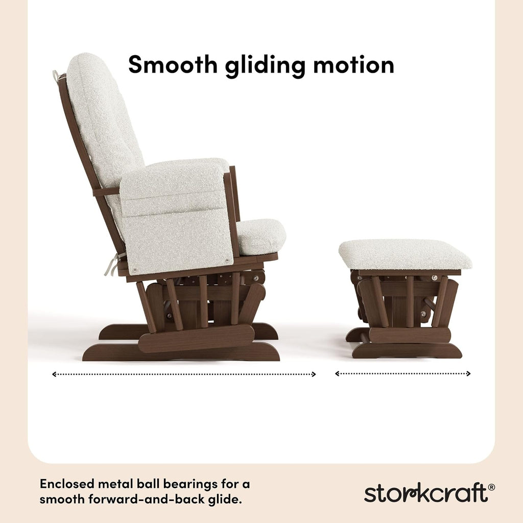 Storkcraft Premium Hoop Glider & Ottoman - GREENGUARD Gold Certified, Solid Wood Craftsmanship, Convenient Storage Pockets, Nursery Rocking Chair, Multi-Award-Winning (Hazelnut and Ivory Boucle)