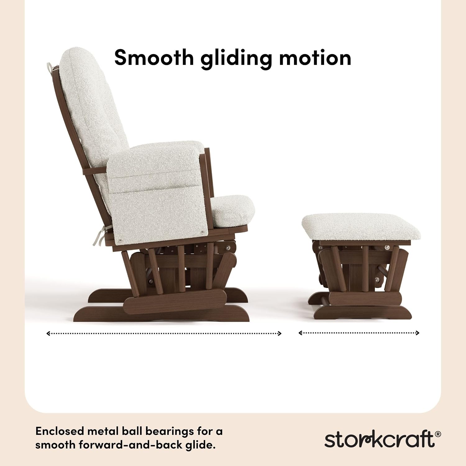 Storkcraft Premium Hoop Glider & Ottoman - GREENGUARD Gold Certified, Solid Wood Craftsmanship, Convenient Storage Pockets, Nursery Rocking Chair, Multi-Award-Winning (Hazelnut and Ivory Boucle)