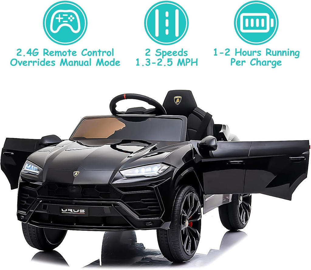Electric Car for Kids 12V Licensed Lamborghini Ride On Car with Remote Control,Max Speed 2.5Mph,LED Lights,Music Players,Opening Doors,Spring Suspension,Toddler Cars to Drive (Black)