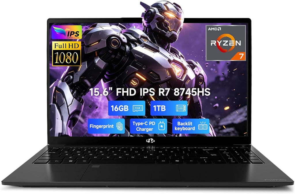 NIMO 15.6' Gaming Laptop, AMD Ryzen 7 8745HS (8C/16T, Beats R9 7940HS) 16GB DDR5 1TB SSD, Radeon 780M Graphics, FHD IPS, Backlit KB, Fingerprint, WiFi 6E, Business Laptops for Video Editing Students
