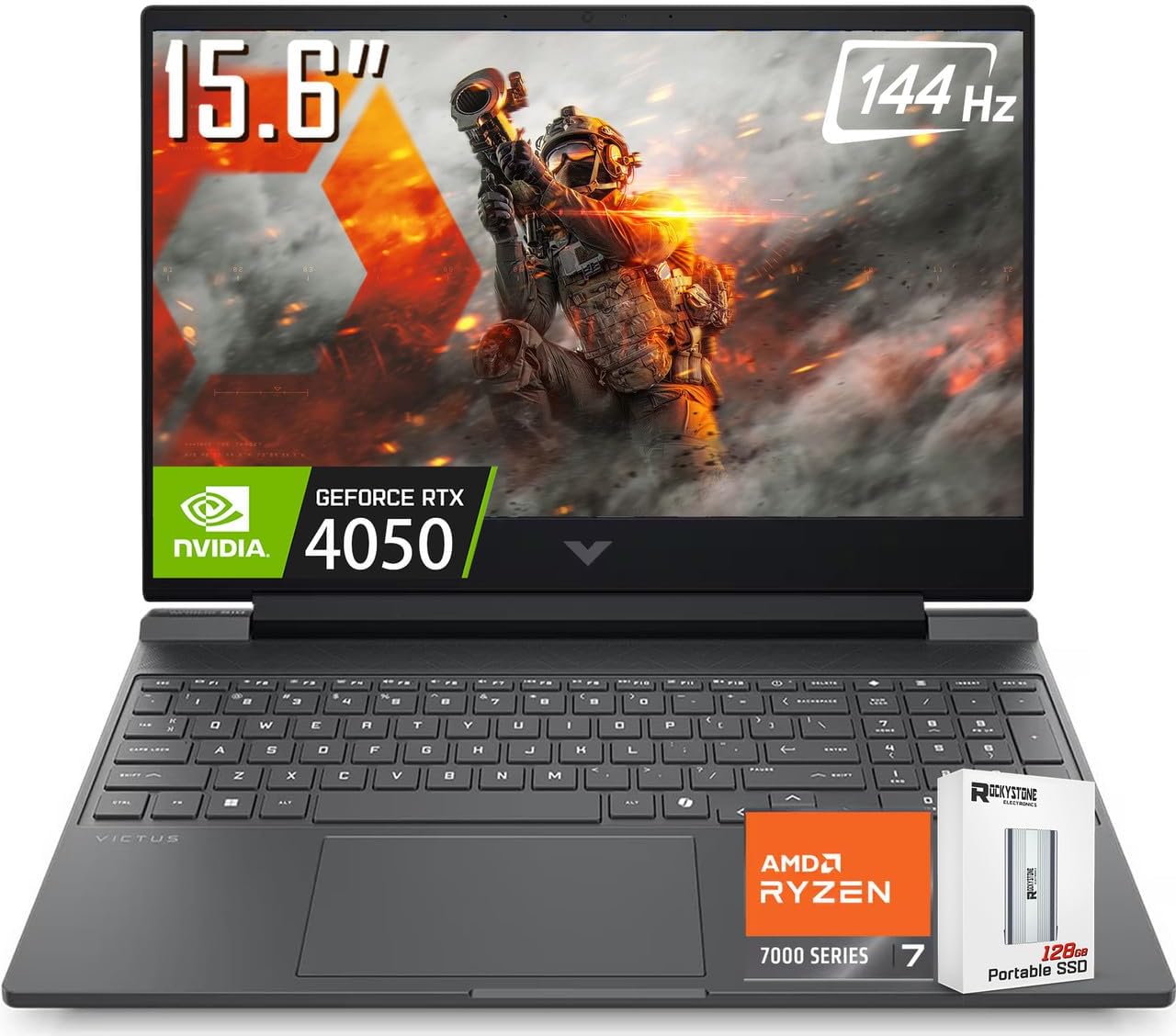 HP Victus RTX 4050 AI Gaming Laptop with Copilot, 15.6 FHD 144Hz, AMD Ryzen 7 7445HS(Beats Intel i9-12900), NVIDIA RTX 4050, 32GB DDR5 RAM, 2 TB PCIE SSD, Backlit Keyboard, W/128G PSD, Win 11 H