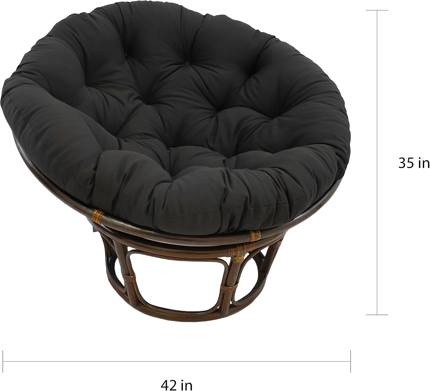 International Caravan Furniture Piece 42-Inch Rattan Papasan Chair with Solid Twill Cushion