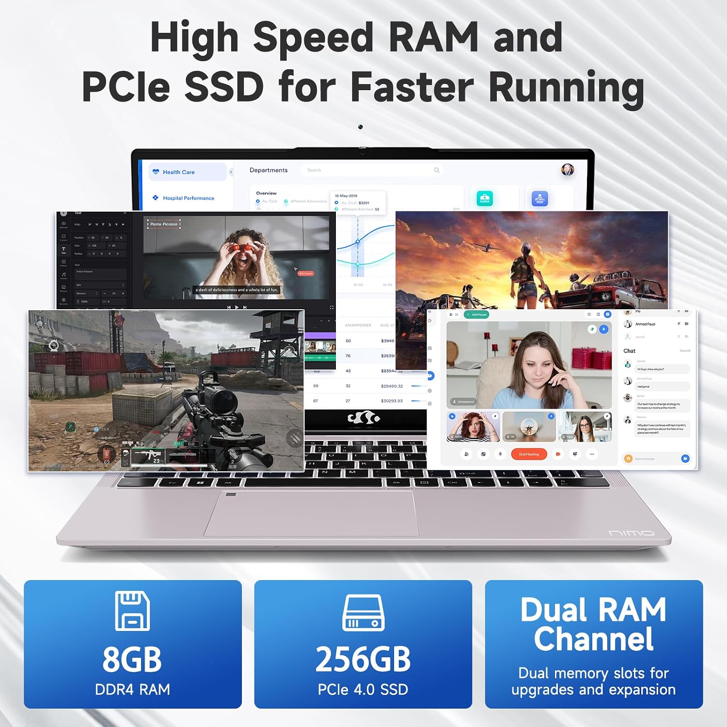 NIMO 15.6' FHD IPS Student-Laptop-Computer - Intel Core i3-1215U(Beat i5-1135G7, 6 Cores Up to 4.4GHz), 8GB RAM 256GB SSD, 65W Type-C, 2 Years Warranty, Fingerprint, Backlit Keyboard, Wi-Fi 6, BT5.2