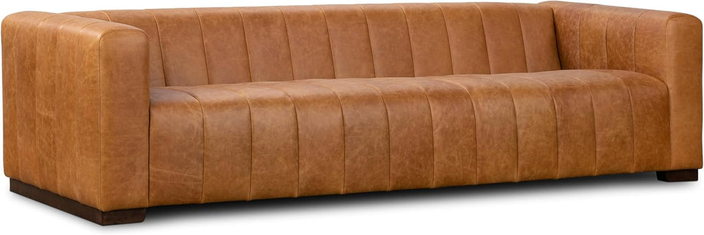 Poly & BARK Canale 99' Sofa – Modern 3-Seater Couch for Living Rooms – Performance Fabric Upholstery, High-Density Foam Cushions, Tapered Legs, Minimal Assembly – Cognac Tan