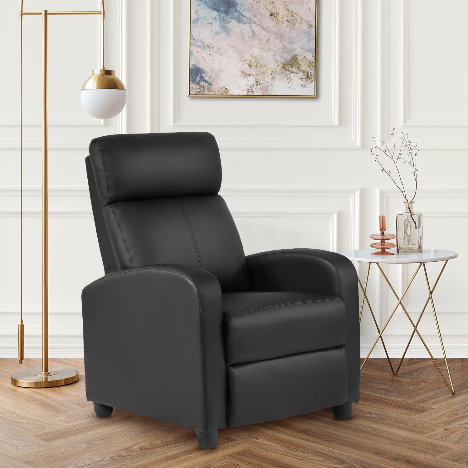 FDW Recliner Sofa Massage Chair Home Theater Seating with Lumbar Support and Padded Backrest for Living Room and Bedroom (Leather, Black)