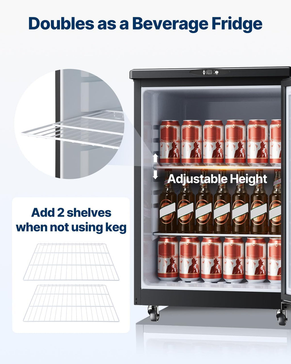 VEVOR Beer Kegerator, Single Tap Commercial Draft Beer Dispenser for D system, Full Size Keg Refrigerator with 5lbs CO2 Tank, Hold 2 Sixth / 3 Ball lock keg, Silver