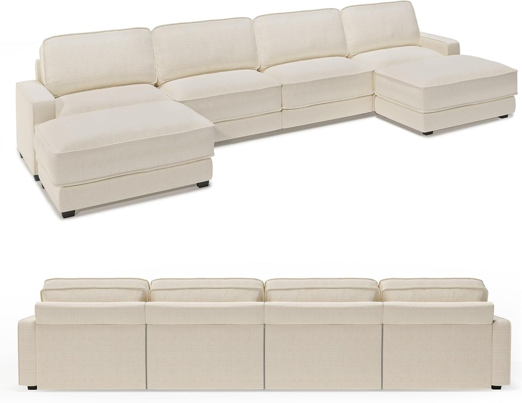 Vipbear 160' Oversized Modular Sectional Sofa, U Shaped Couch Set with 2 Pillows, 6 Seat Comfy Cloud Couches with 2 Movable Ottomans for Living Room, Bedroom and Apartment, Chenille Beige