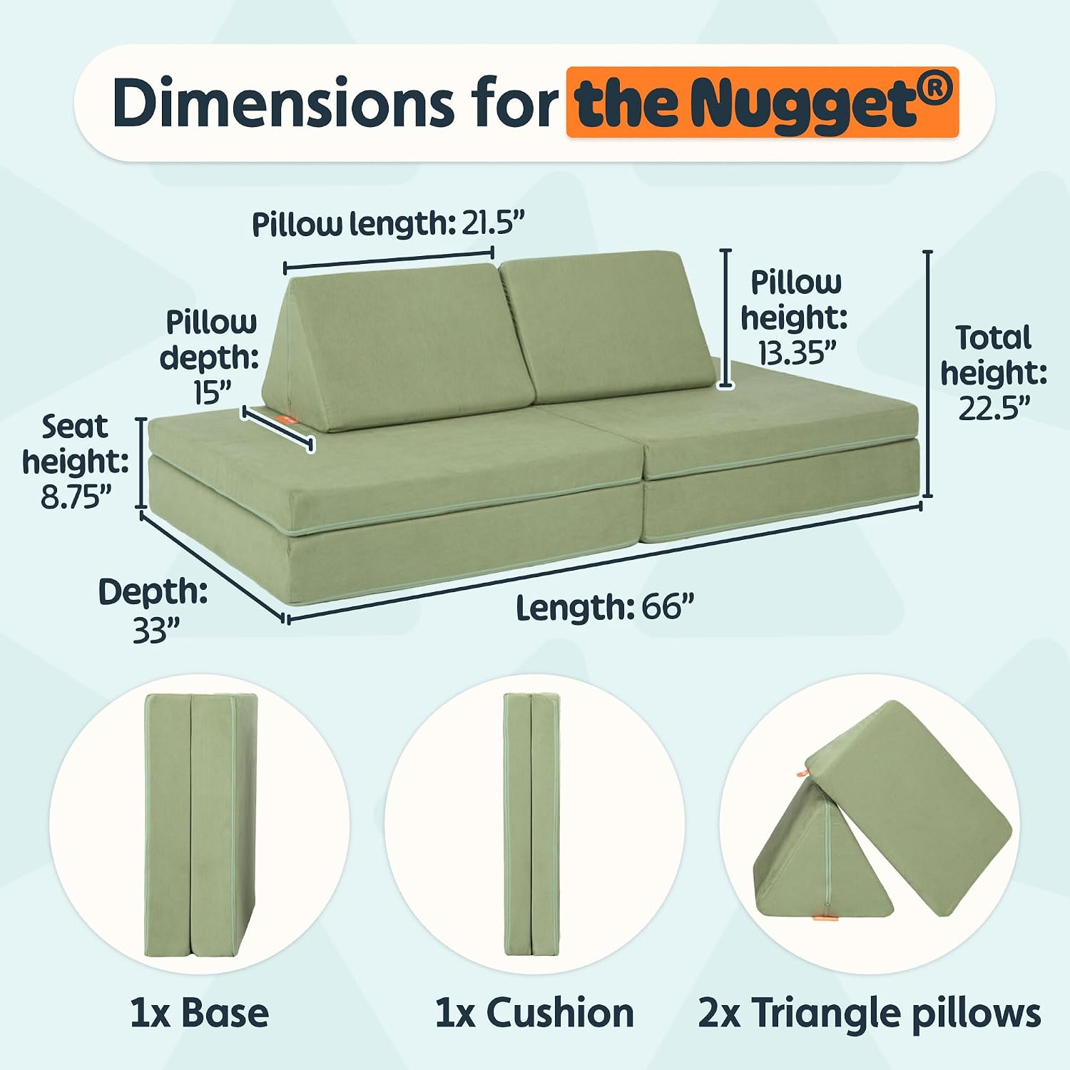 Nugget - The Original Play Couch for Kids - Modular Foam Children's Sofa for Playroom, Imagination, & Creative Open Ended Play - Washable & Convertible Playroom Furniture, Bamboo