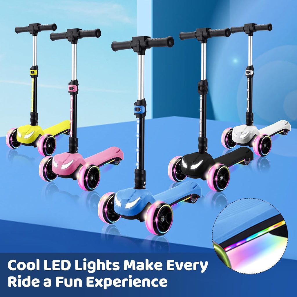 24V Electric Scooter for Kids w/150W Powerful Motor, Thumb Throttle, LCD Screen, Bluetooth, Light-Up Stem Deck & Wheels, 3 Adjustable Heights, 5MPH Safe Speed, 3 Wheel Electric Scooter for Kids