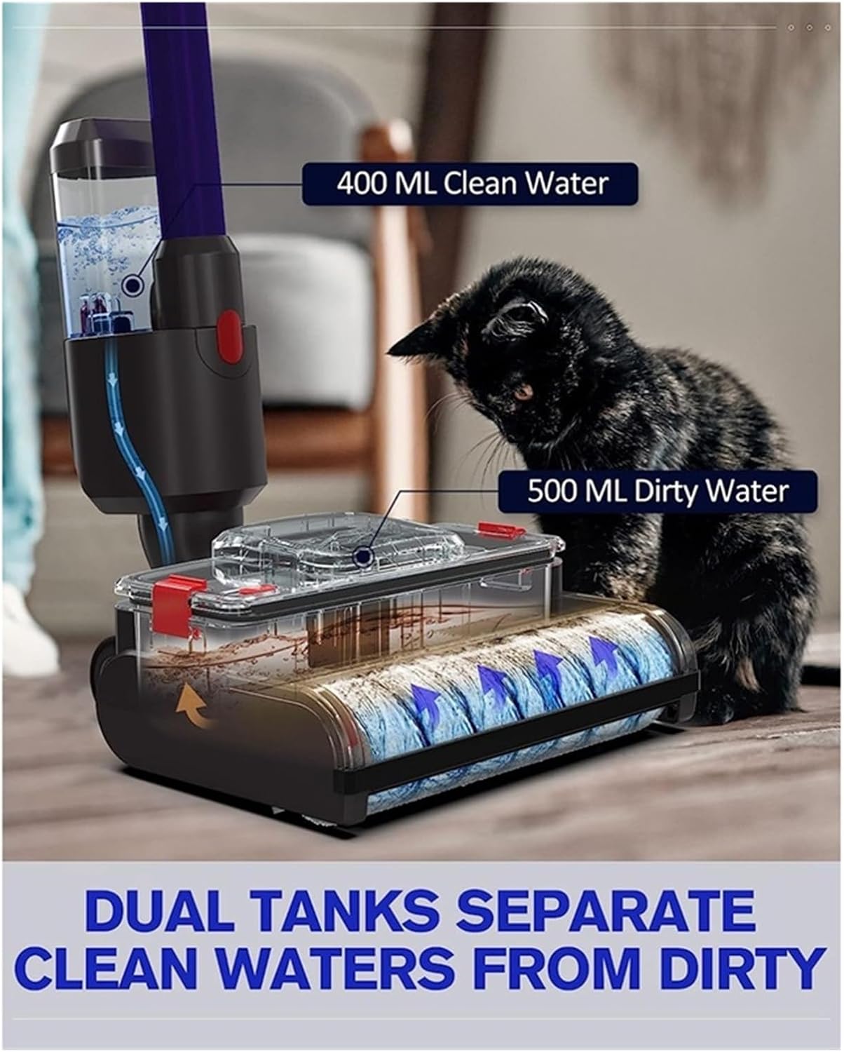 Electric Wet Dry Mopping Head，Compatible for Dyson，V15 V8 V7 V10 V11 Vacuum Cleaner, Automatic Cleaning Roller Brush for Hard Floor