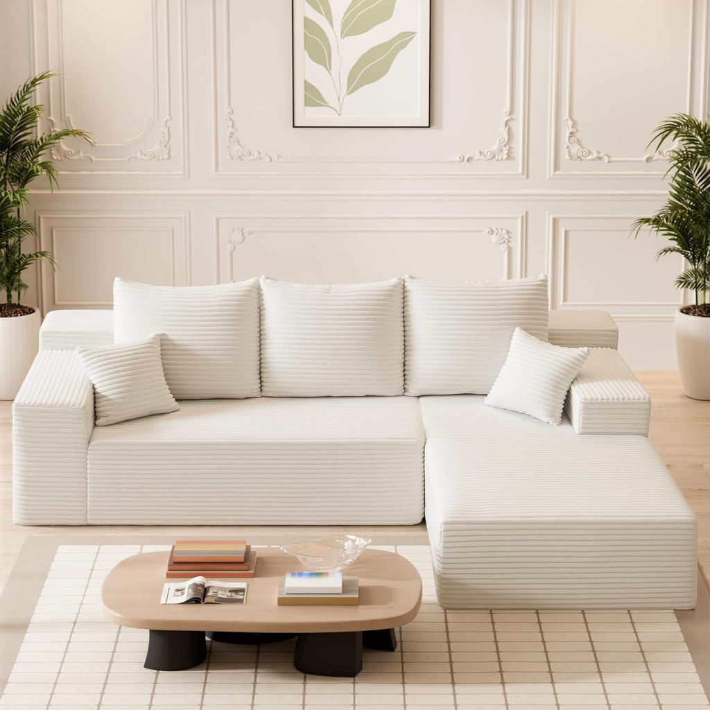108' Boneless Couches for Living Room, L Shaped Comfy Cloud Modular Sectional Memory Foam Deep Seat Boneless Couch, No Assembly Required Boneless Sofa for Living Room with Right Facing Chaise, White