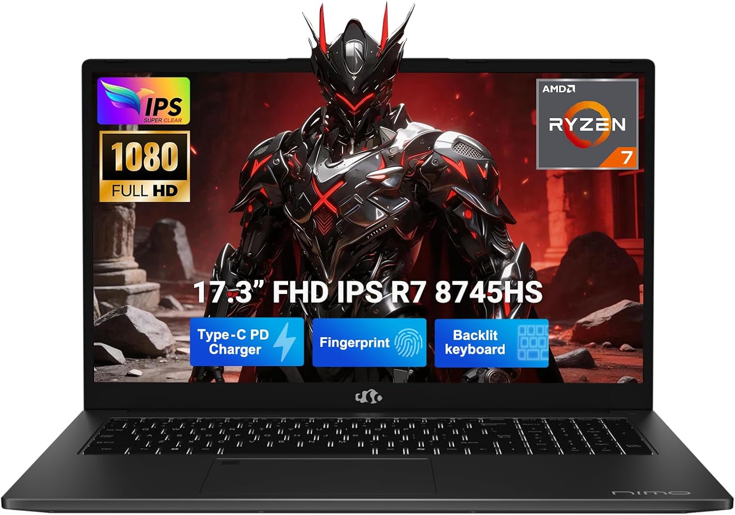 NIMO 17.3' IPS-Gaming-Laptop, AMD Ryzen 7 8745HS Up to 4.9GHz Beat R9 7940HS 32GB RAM 1TB SSD Radeon 780M-Graphics, WiFi 6E USB4 Backlit Keyboard Fingerprint, Win 11 PC for Work & Play 2-Yr Warranty
