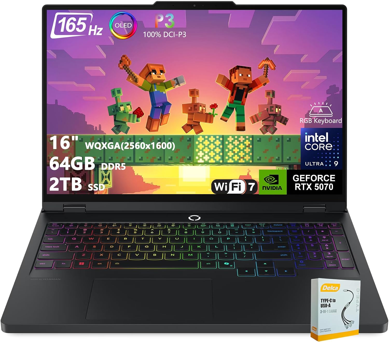 Lenovo Legion Pro 5i AI-Powered Gaming Laptop | 16' WQXGA OLED 165Hz | Intel Core Ultra 9 275HX | 64GB DDR5 2TB SSD | GeForce RTX 5070 (798 AI Tops) | RGB Backlit Wi-Fi 7 Win11 w/DLCA Accessory