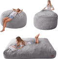 MAXYOYO Giant Bean Bag Chair Bed for Adults, Convertible Beanbag Folds from Lazy Chair to Floor Mattress Bed, Large Floor Sofa Couch, High-Density Foam Filling, Machine Washable, Grey, Flull