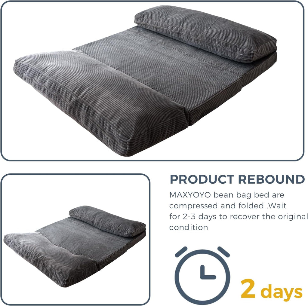 MAXYOYO Folding Sofa Bed, Extra Thick and Long Floor Sofa Convertible Sleeper Chair with Washable Cover, Floor Couch Lounge Bean Bag Bed for Living Room, Dark Grey, 54x95 Inch