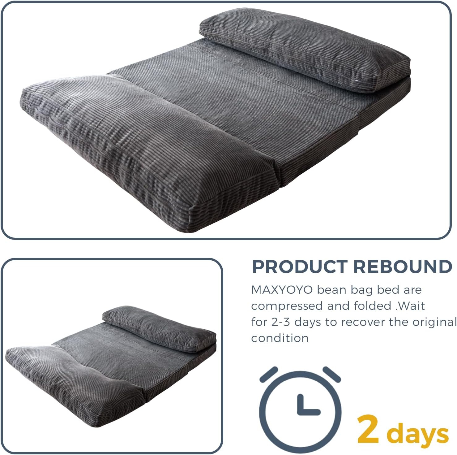 MAXYOYO Folding Sofa Bed, Extra Thick and Long Floor Sofa Convertible Sleeper Chair with Washable Cover, Floor Couch Lounge Bean Bag Bed for Living Room, Dark Grey, 54x95 Inch