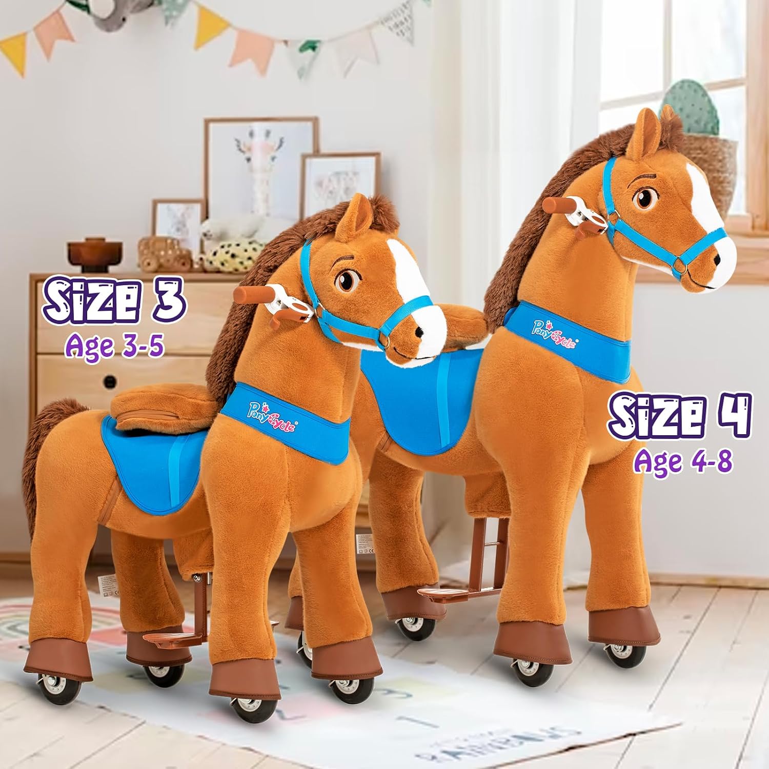 PonyCycle Kids Horse Ride on Toys Plush Interactive Riding Horse No Battery Required for Toddlers 3-4 Walking Rocking Horse Giddy up Riding Gifts Toys Brown E337