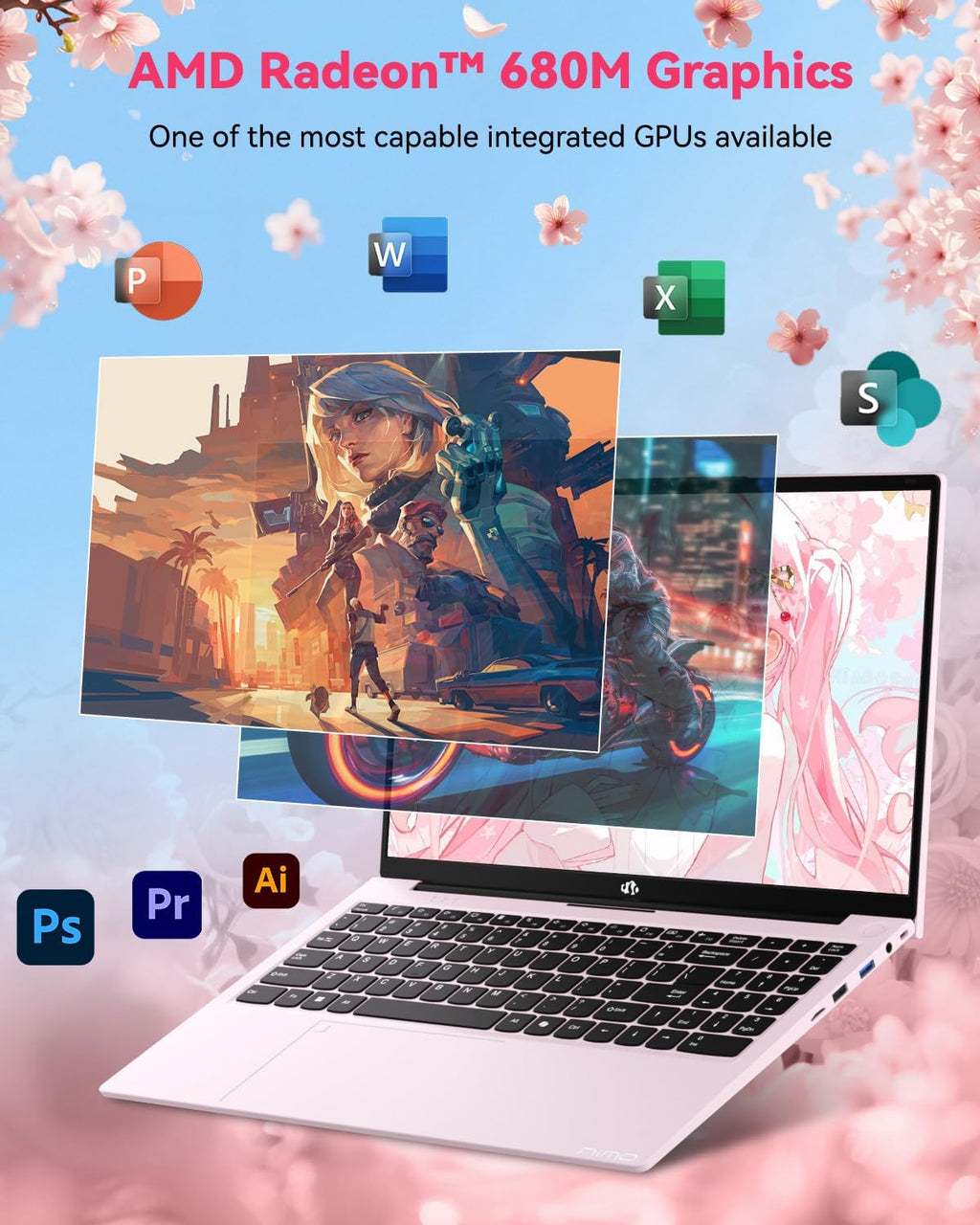 NIMO 15.6' Light-Gaming-Laptop, 8 Cores AMD Ryzen 7 Pro 6850U 16GB LPDDR5 RAM 1TB SSD (Beat i7-1360P Up to 4.7GHz) AMD Radeon 680M GPU IPS FHD Computer with 100W Type-C Fingerprint Backlit Keyboard
