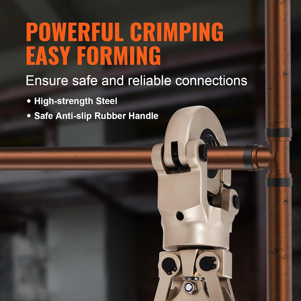 VEVOR Copper Press Tool Tube Fittings Crimping Kit, 360° Rotatable Press Crimper Tool with 1/2', 3/4', 1' Quick Change Jaws, Locking Pin & Extendable Handle, Meet ASTM B88 and B75 Standard