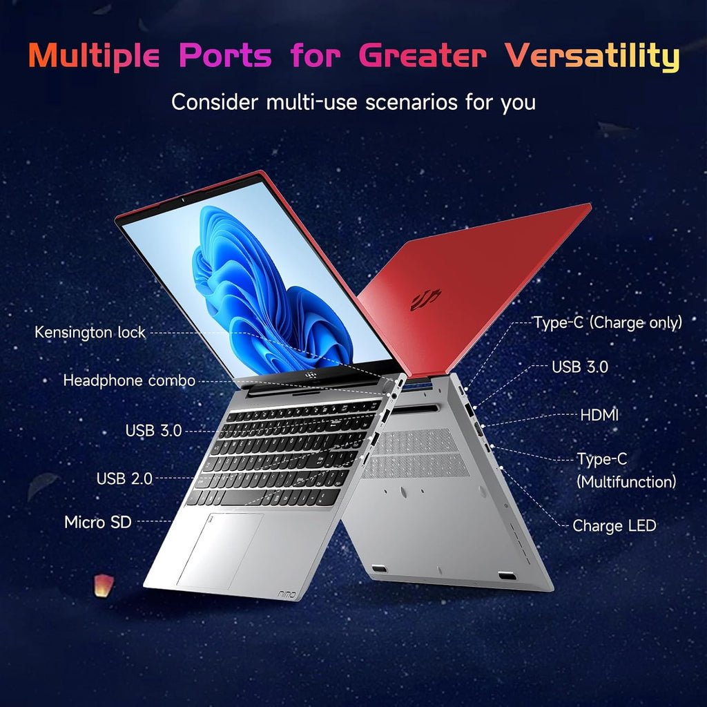 NIMO 15.6 FHD Student-Laptop, 16GB RAM 256GB SSD, Intel 12Gen N100 Processor, Backlit Keyboard Fingerprint WiFi 6 BT5.2, 2 Years Warranty Windows 11 Laptop