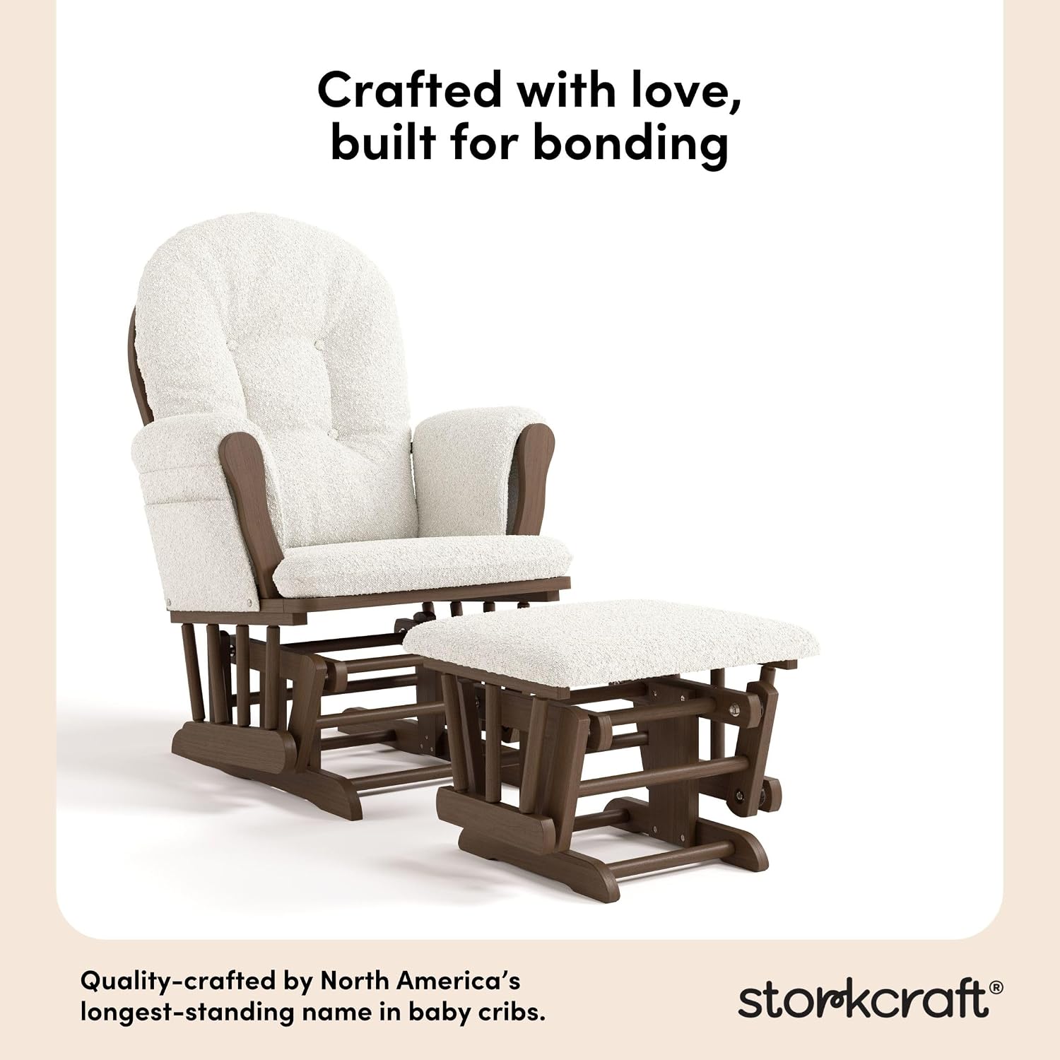 Storkcraft Premium Hoop Glider & Ottoman - GREENGUARD Gold Certified, Solid Wood Craftsmanship, Convenient Storage Pockets, Nursery Rocking Chair, Multi-Award-Winning (Hazelnut and Ivory Boucle)