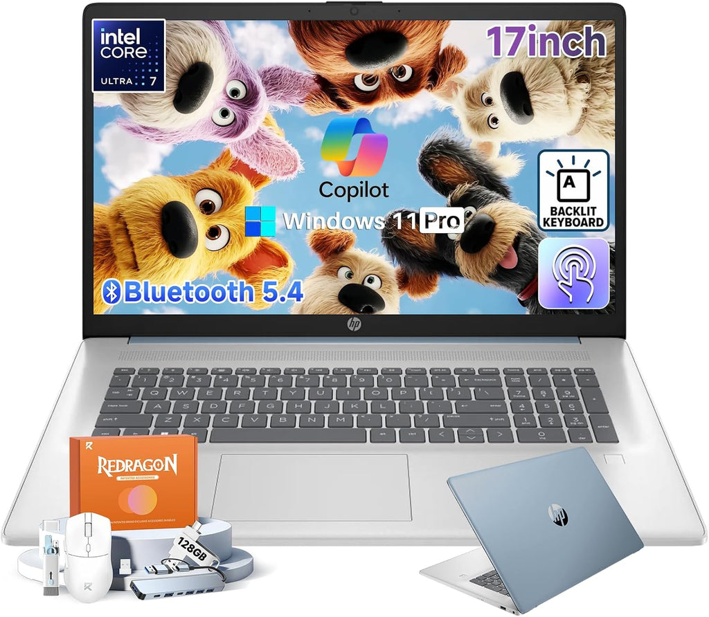 HP 17.3' Touchscreen Laptop, Windows 11 Pro, Intel 12-Core Ultra 7 255U(up to 5.2 GHz), 17 inch HD+ Anti-Glare Touch Screen, 32GB DDR5, 1TB SSD, Copilot Key, Backlit KB, Bluetooth 5.4, w/Accessories