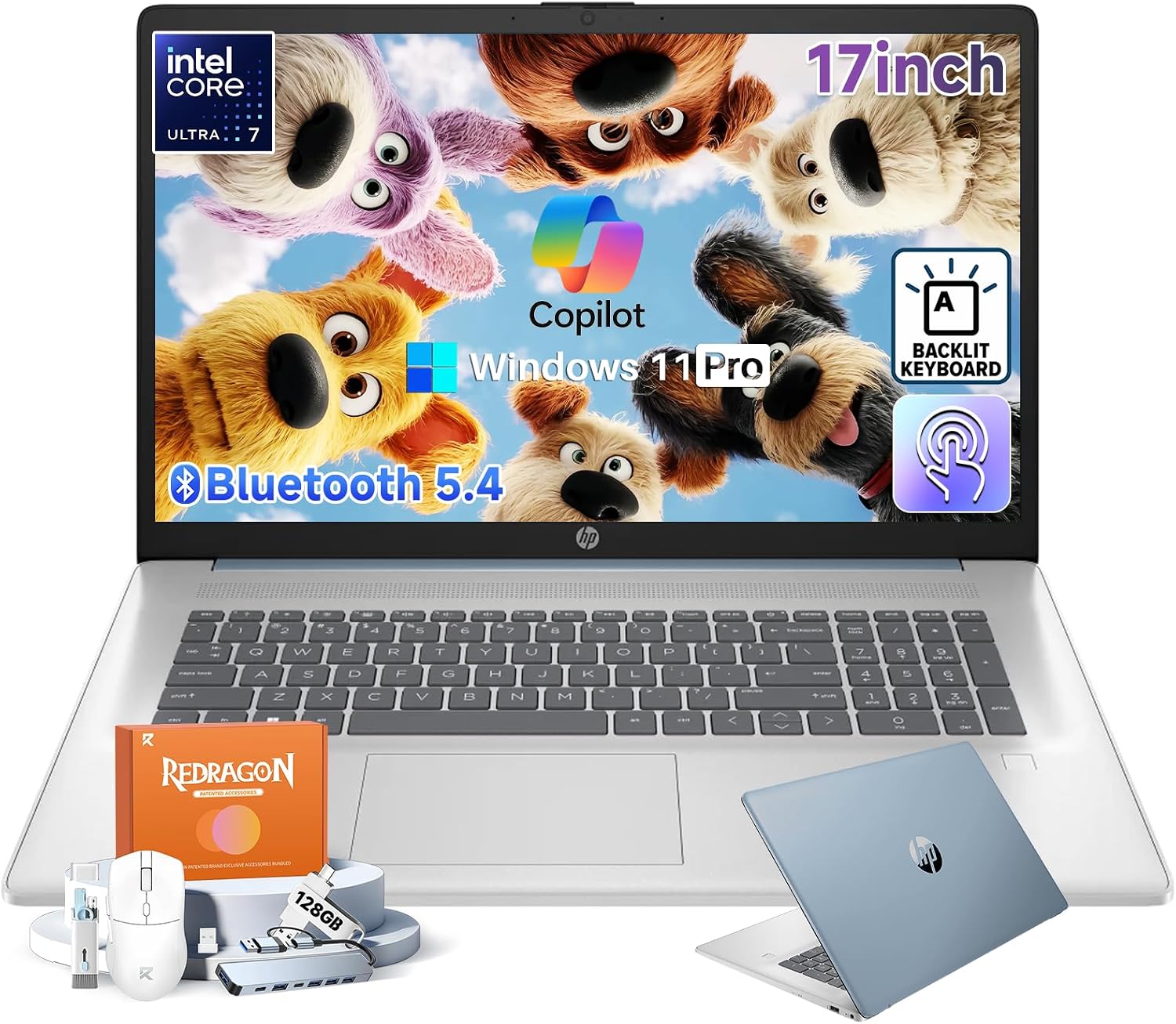 HP 17.3' Touchscreen Laptop, Windows 11 Pro, Intel 12-Core Ultra 7 255U(up to 5.2 GHz), 17 inch HD+ Anti-Glare Touch Screen, 32GB DDR5, 2TB SSD, Copilot Key, Backlit KB, Bluetooth 5.4, w/Accessories