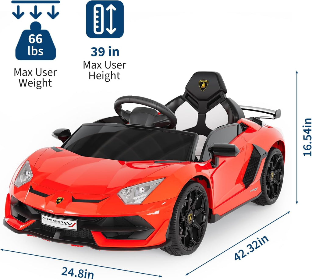 Garvee 12V Kids Electric Car with Remote Control, LED Lights & Sound System - Licensed Lamborghini Battery Powered Ride-On Toy for Boys & Girls