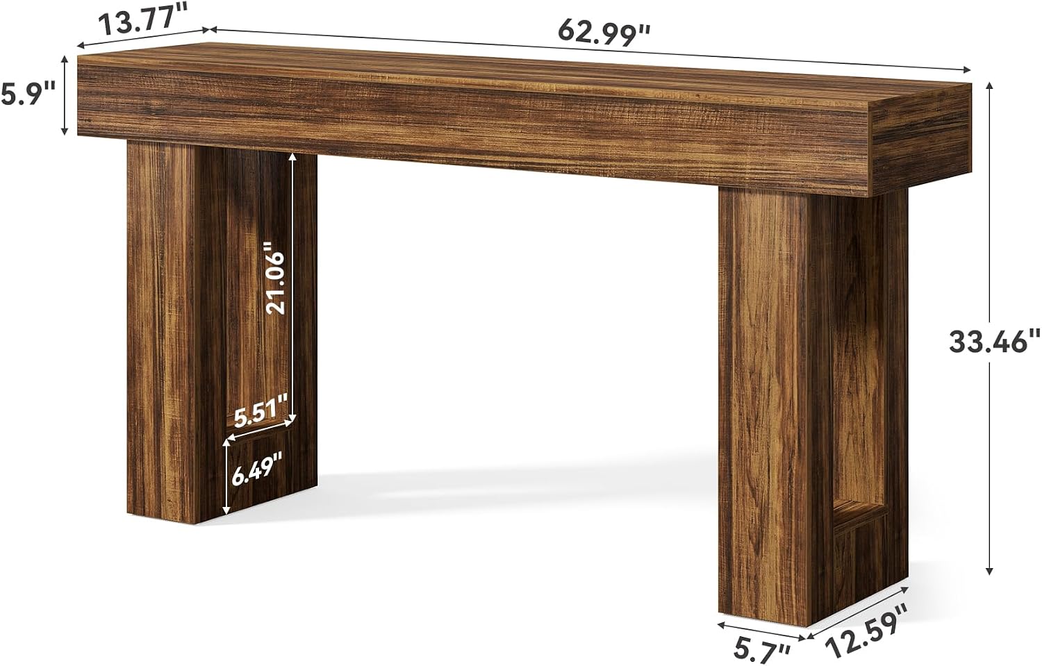LITTLE TREE 63-Inch Long Console Tables for Entryway, Large Sofa Table Behind Couch, Wooden Entry Foyer Hallway Table, Industrial Console Sofa Tables for Living Room, Rustic Brown