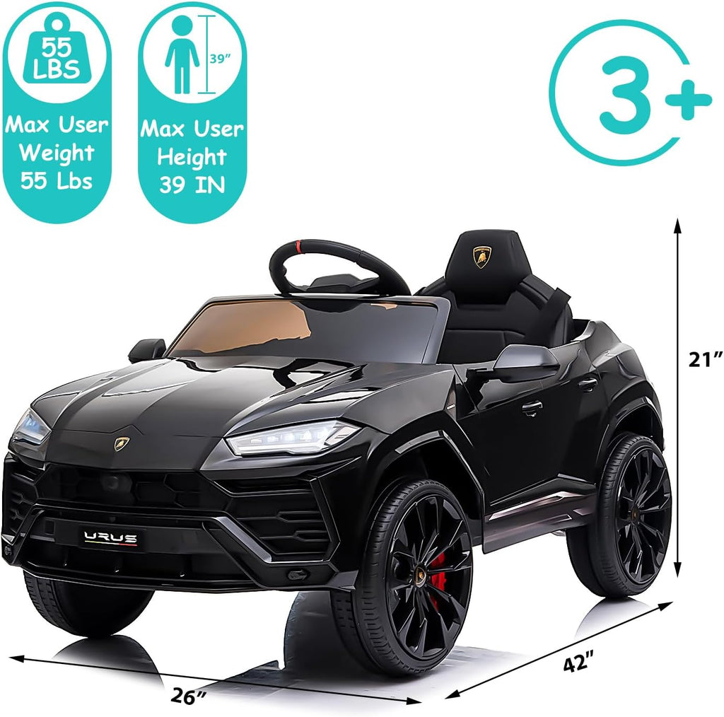 Electric Car for Kids 12V Licensed Lamborghini Ride On Car with Remote Control,Max Speed 2.5Mph,LED Lights,Music Players,Opening Doors,Spring Suspension,Toddler Cars to Drive (Black)