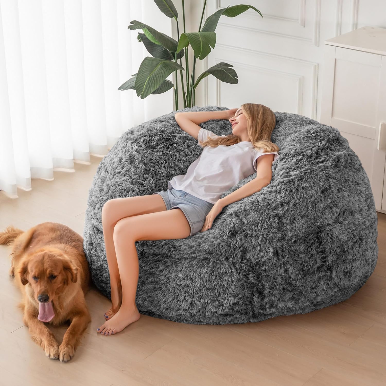 MAXYOYO Giant Bean Bag Chair Bed for Adults, Convertible Beanbag Folds from Lazy Chair to Floor Mattress Bed, Large Floor Sofa Couch, High-Density Foam Filling