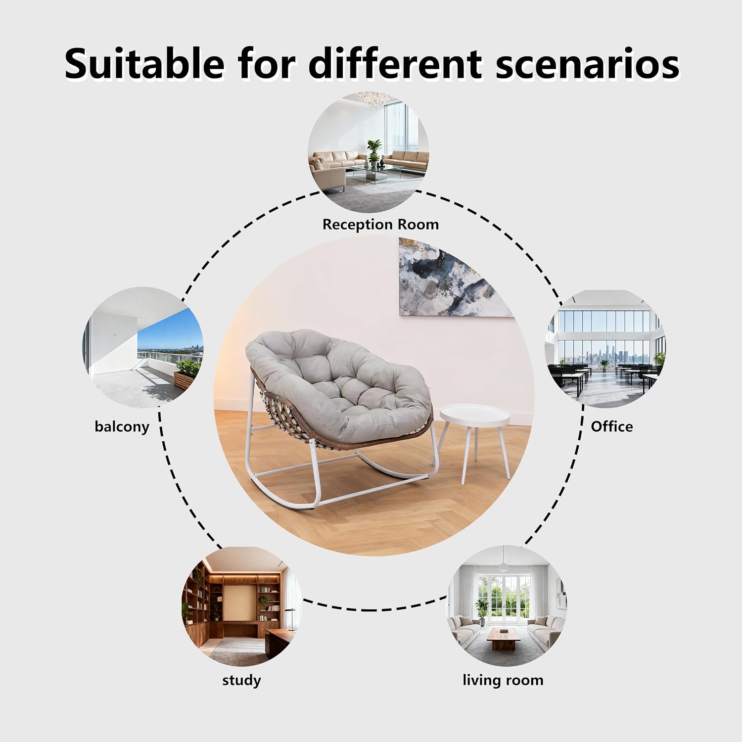 Modern Rocking Chair with Side Table Set, 2-Piece Patio with Soft Cushion & Side Table, 330 LBS Capacity, All-Weather Balcony Furniture