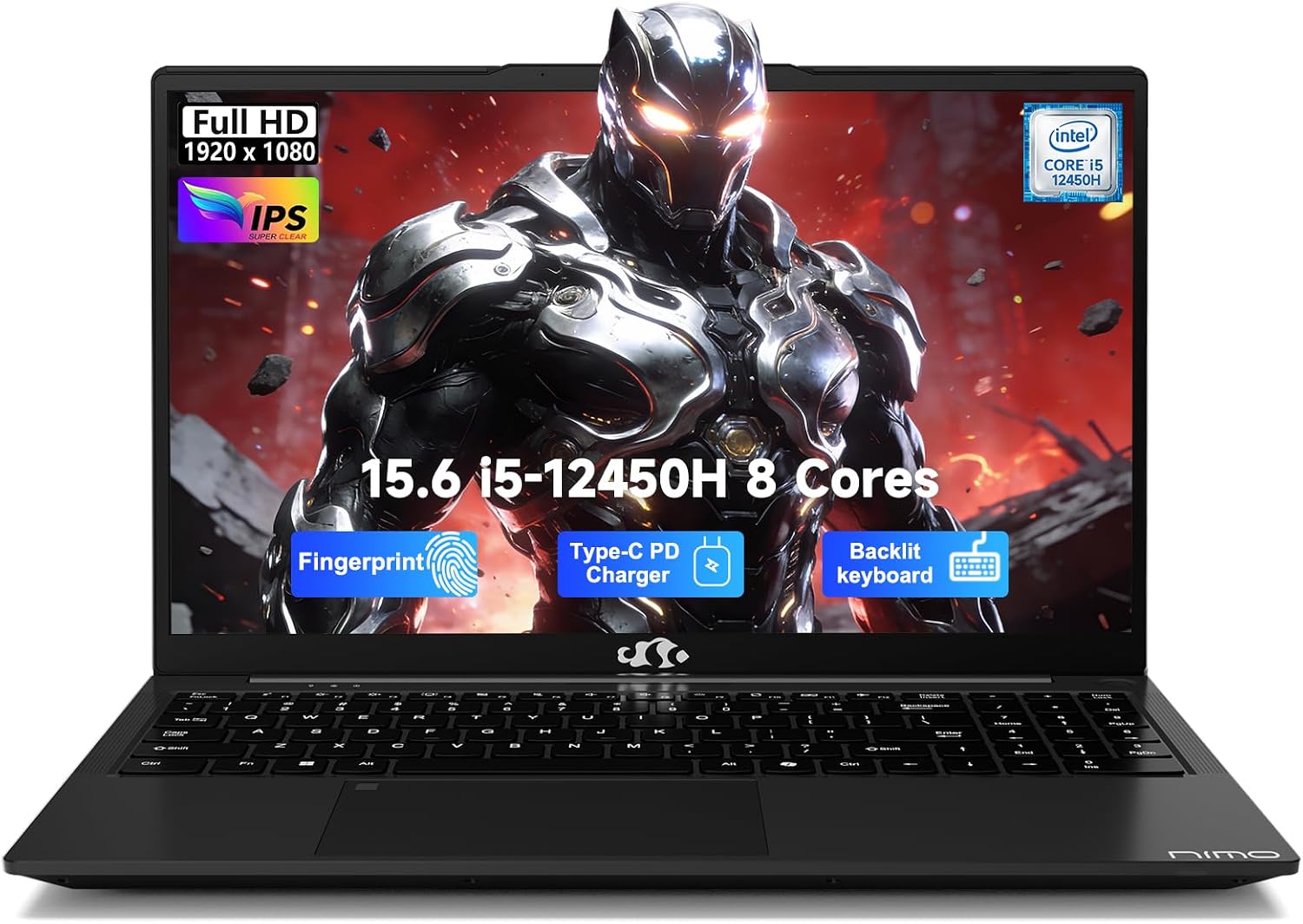 NIMO 15.6' FHD-lPS-Laptop, i5-12450H 8 Cores 16GB RAM 512GB SSD (Beat i7-11800H, Up to 4.4 GHz) 100W Type-C Fingerprint Backlit Keyboard for Professionals & Students Office, Study & Travel