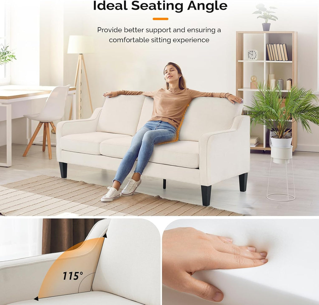 VINGLI Small Couch Sofa 71' Comfy Couches for Living Room Beige 3 Seat Sofa Couch Mid Century Modern Sofa Furniture Couches with Scooped Arms for Small Spaces, Bedroom, Apartment, Studio