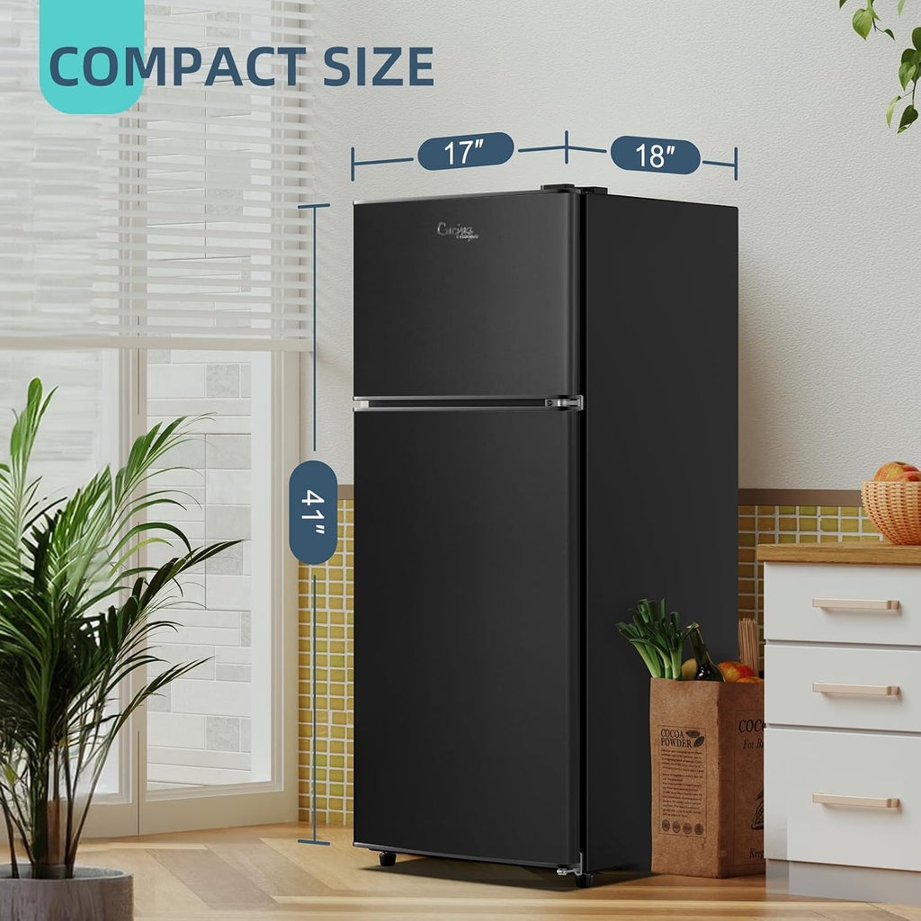 Cucina Magica Mini Fridge with Freezer, 3.8 Cu.Ft Small Fridge, Energy Saving, Low Noise,7 Adjustable Thermostat, Double Door Small Refrigerator for Dorm, Bedroom, Office