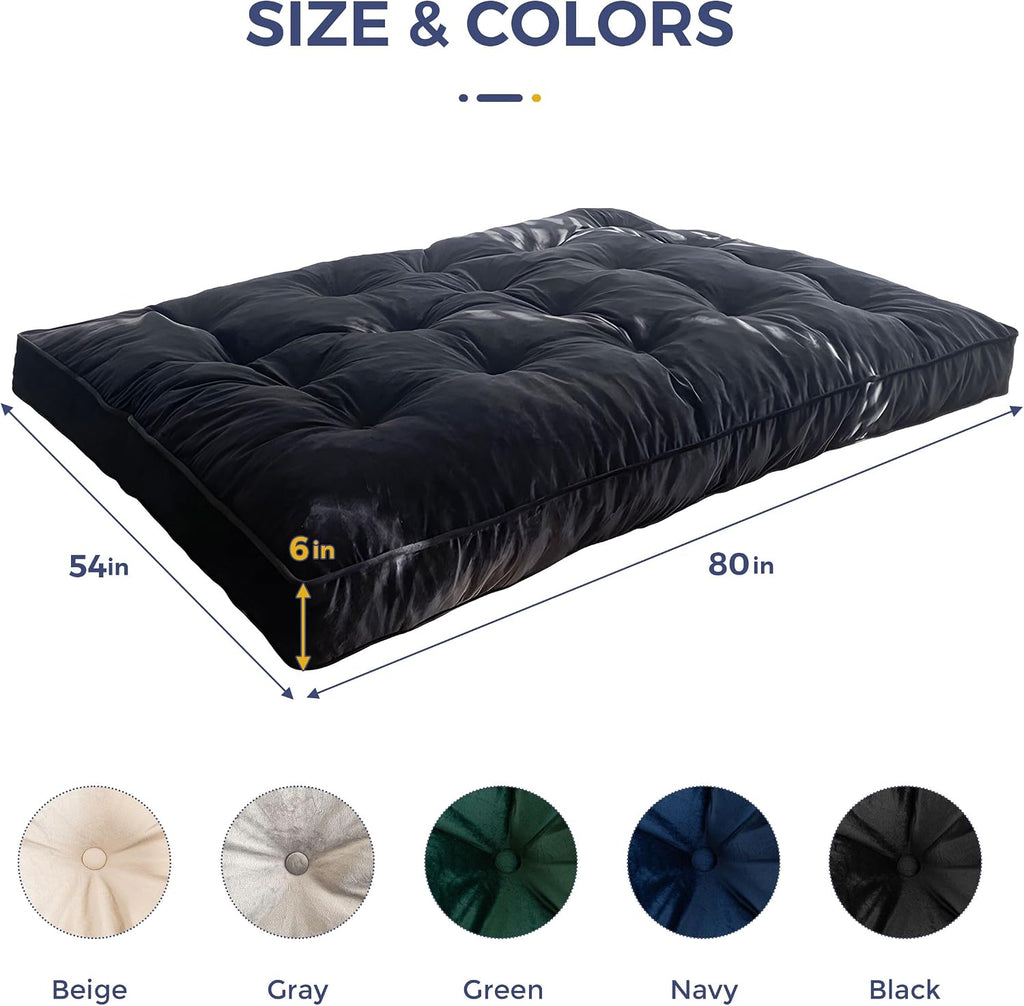 MAXYOYO 6' Futon Mattress Full Size, Velvet Thick Futons Sofa Couch, Versatile Floor Mattress for Adults, Shredded Foam Filling (Frame Not Included), Black
