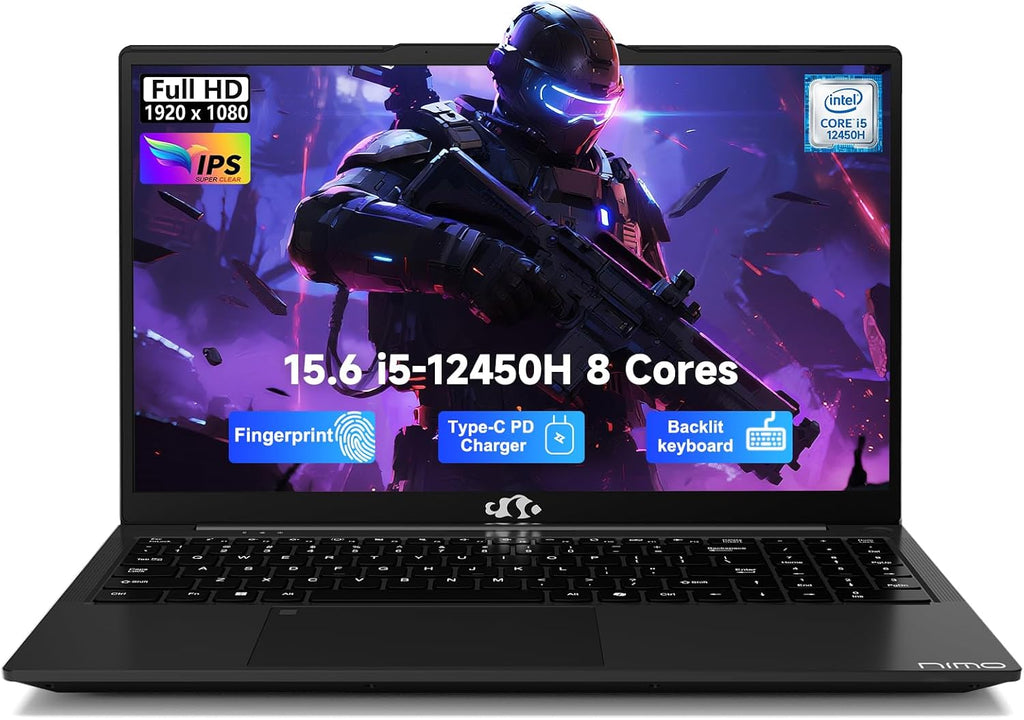 NIMO 15.6' FHD lPS-Business-Laptop, 8 Cores Intel i5-12450H 32GB RAM 1TB SSD (Beat i7-11800H, Up to 4.4 GHz) Student Computer with 100W Type-C Fingerprint Backlit Keyboard WiFi-6 Win 11, for Home