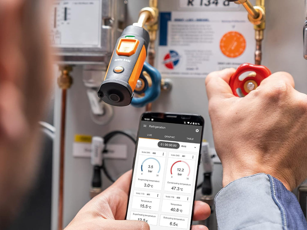 testo Smart Probe Kit - HVAC/R Gauge Set for Air Conditioning, Refrigeration and Heating System - AC Gauge Set with 2X 115i Clamp Meter and 2X 549i High Pressure Gauge – with Bluetooth