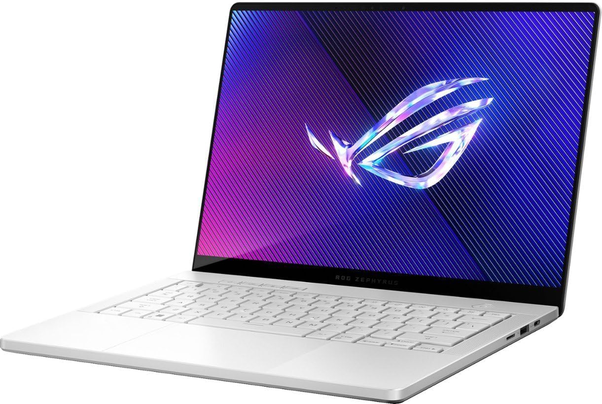 ASUS ROG Zephyrus G14 14.0' OLED 120Hz QHD White Gaming Laptop (AMD Ryzen 9 8945HS, RTX 4060 8GB, 16GB LPDDR5X RAM, 2TB PCIe SSD, RGB Backlit KB, Wifi 6E, Bluetooth 5.3, Micro SD, Win11Home) w/DKZ Hub