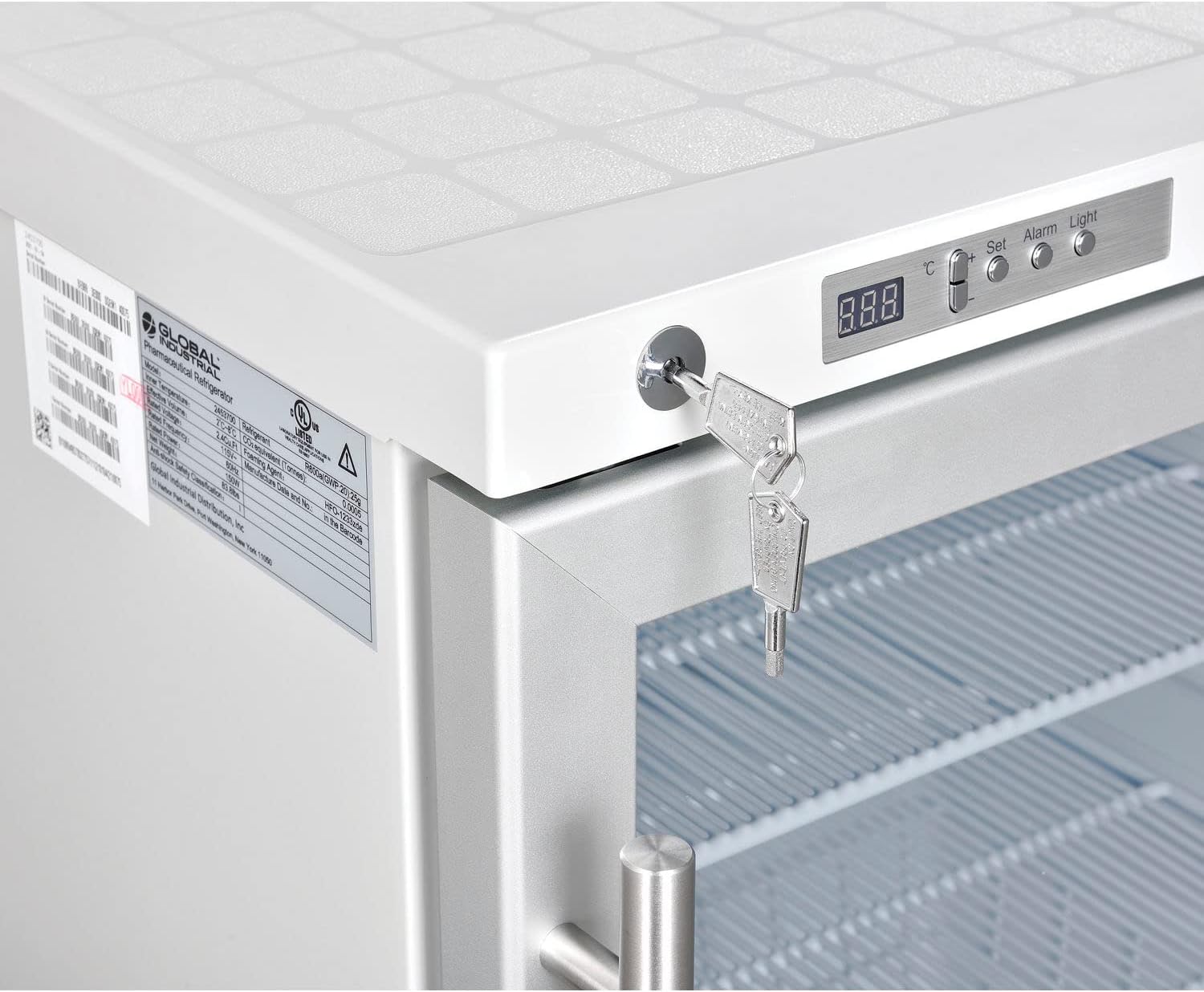Global Industrial Undercounter Laboratory Refrigerator, Glass Door with Key Lock, 2.4 Cu.Ft. Capacity, 2°C to 8°C Temperature Range, 115V, Medical and Lab Refrigerator
