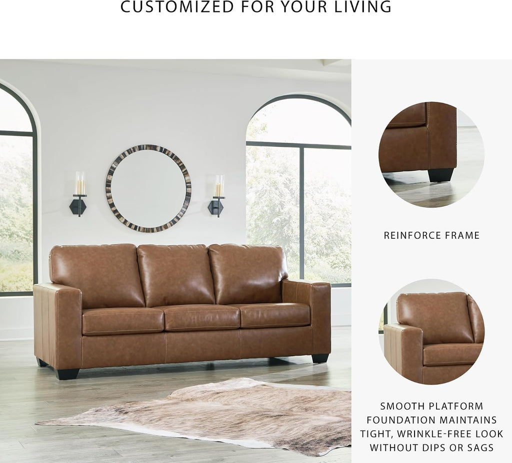 Signature Design by Ashley Bolsena Contemporary Leather Match Sofa, Dark Brown