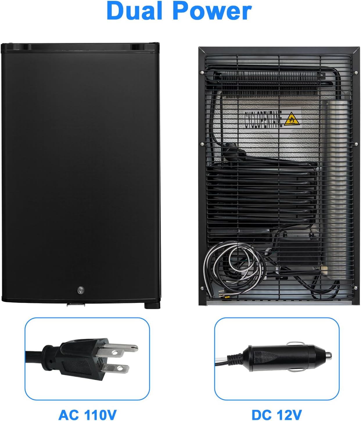 Compact Refrigerator with Lock 1.7 Cu.Ft, 12V/110V Mini RV Fridge, Reversible Door, Quiet Absorption Refrigerator for Bedroom, Camper, Semi Truck, Boat, Light, Black
