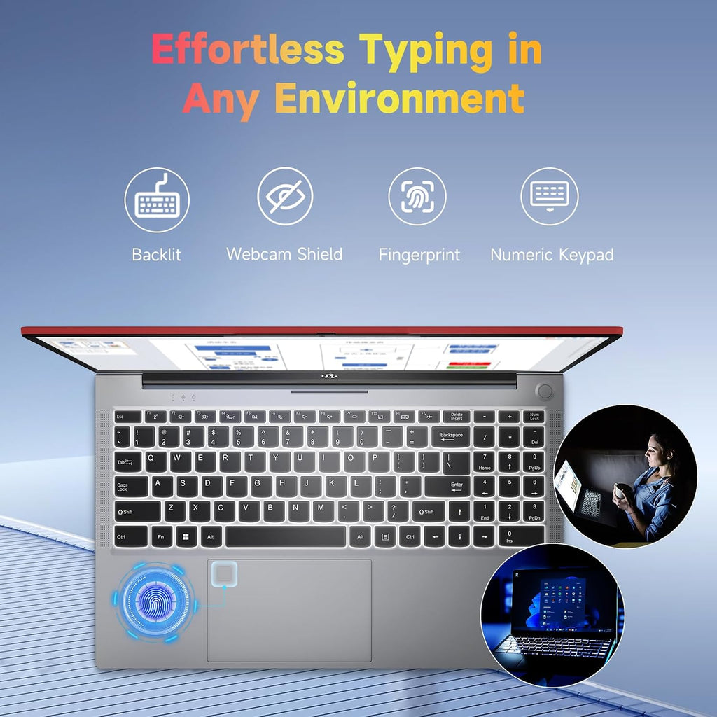NIMO 15.6 Student-Laptop, AMD Ryzen 5 (Beat i5-1135G7), 8GB RAM 256GB SSD, Radeon Vega 8 GPU, Backlit KB, Type-C PD 65W, Fingerprint Unlock, USB3, 2.0MP Camera, Win 11 Notebook for Business Study Work