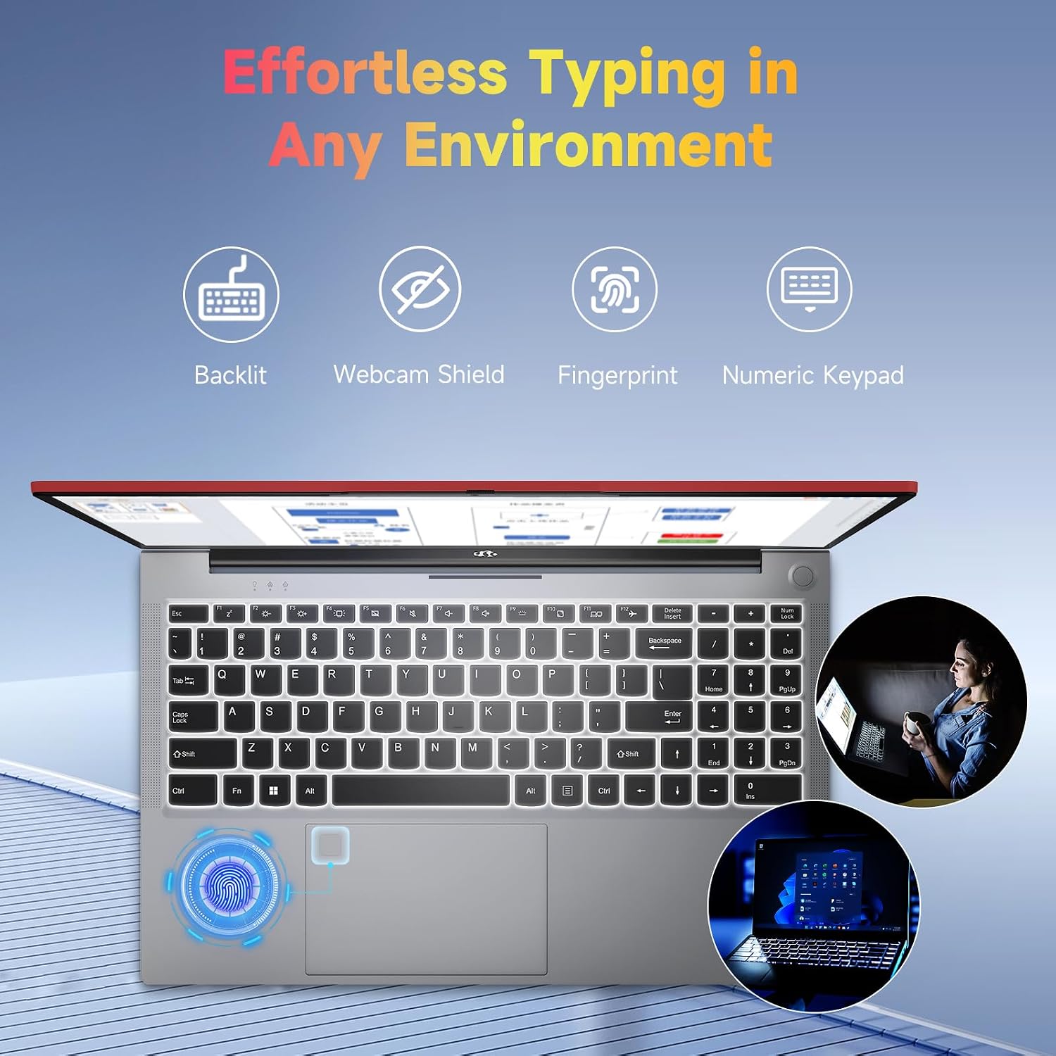 NIMO 15.6 Student-Laptop, AMD Ryzen 5 (Beat i5-1135G7), 8GB RAM 256GB SSD, Radeon Vega 8 GPU, Backlit KB, Type-C PD 65W, Fingerprint Unlock, USB3, 2.0MP Camera, Win 11 Notebook for Business Study Work