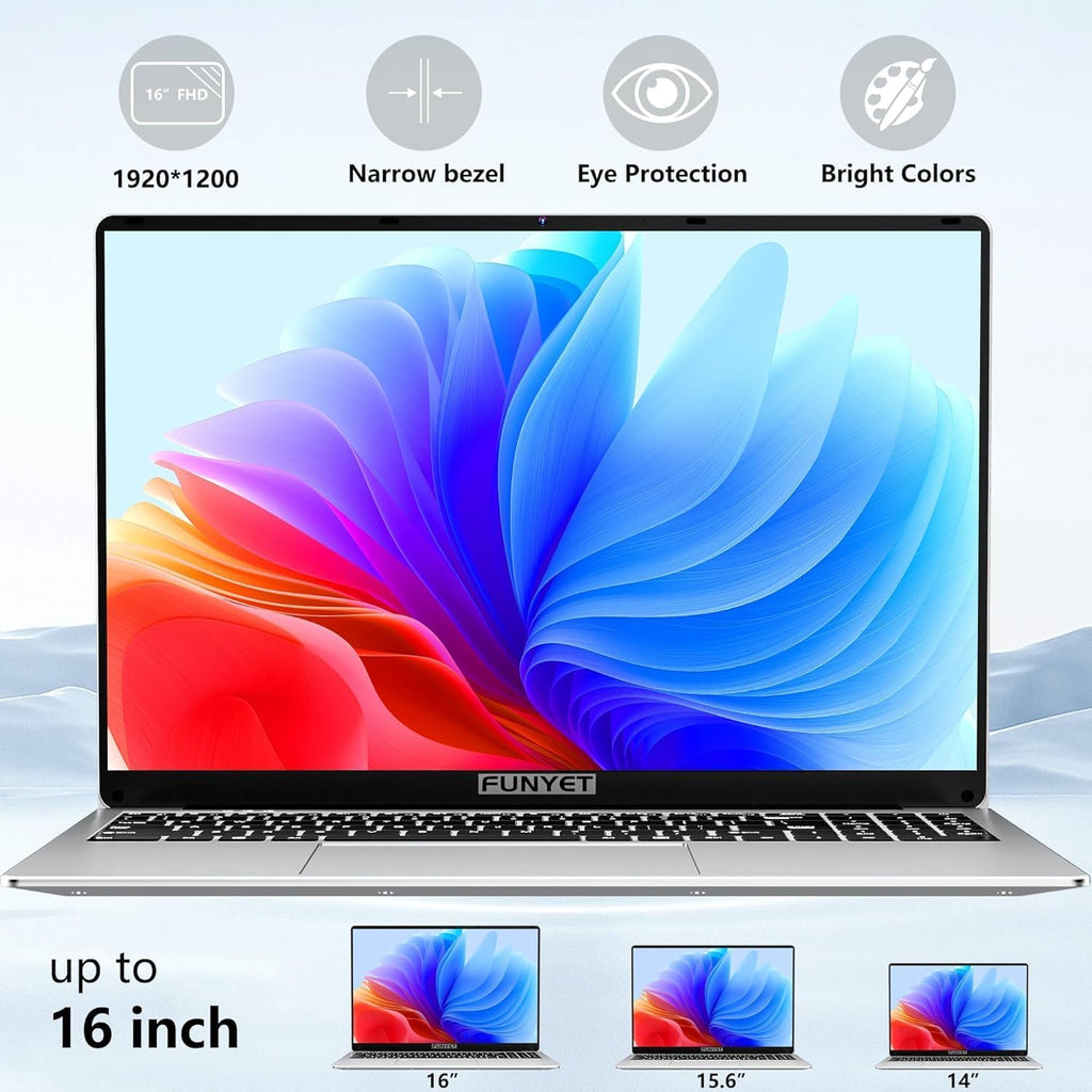FUNYET Laptop Computer, Gaming Laptops 2026, 16 Inch Lap Top PC Windows 11 Pro, 16GB RAM 512GB SSD, Intel N150 Processor(up to 3.6GHz), Office 365, Backlit Keyboard, 2-Year Warranty