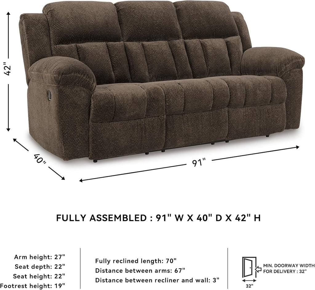 Signature Design by Ashley Frohn Modern Manual Reclining Sofa, Dark Brown
