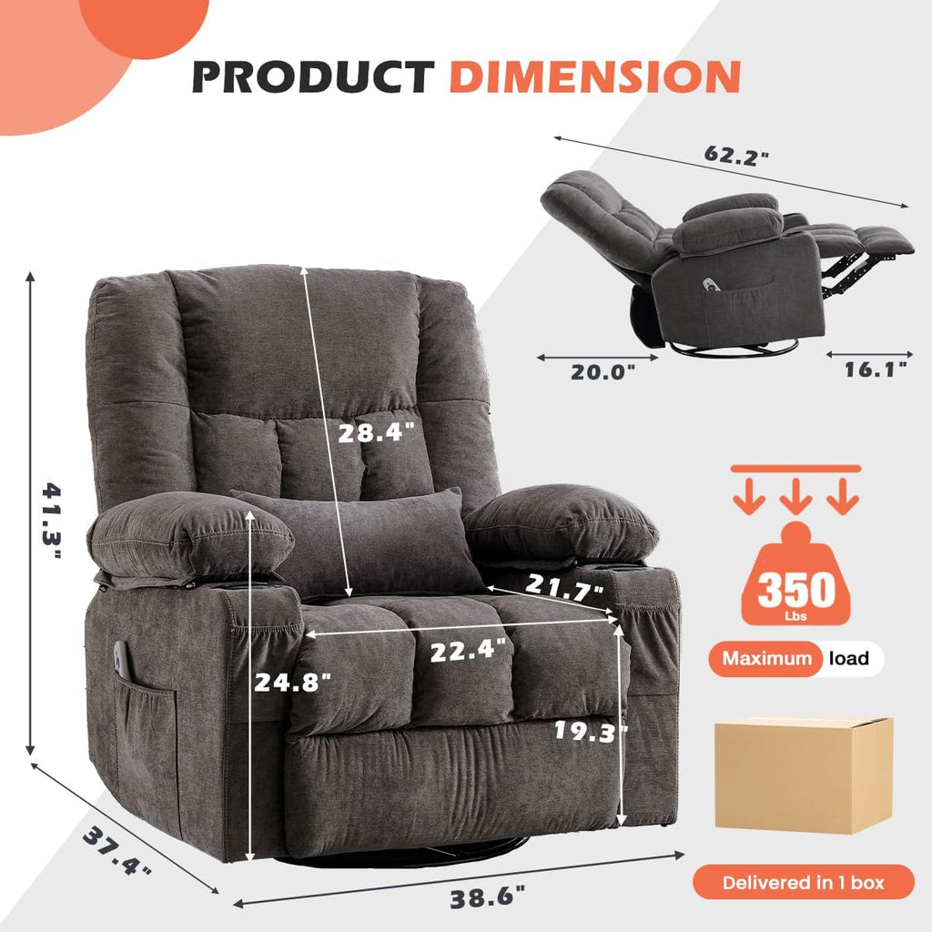 MAHOMICO Recliner Chair with Cup Holders for Living Room Single Seat Manual Oversized Recliner with Ergonomic, Side Pocket for Adult