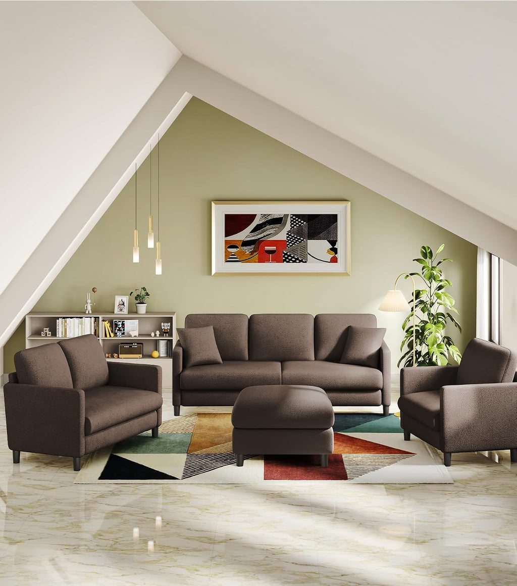 Welzona Loveseat, 51' Small Couch, Comfy Teddy Love Seat for Living Room, Tool-Free Setup Loveseat Sofa for Small Spaces, All-Wood Small Sofa Couch for Bedroom, Brown