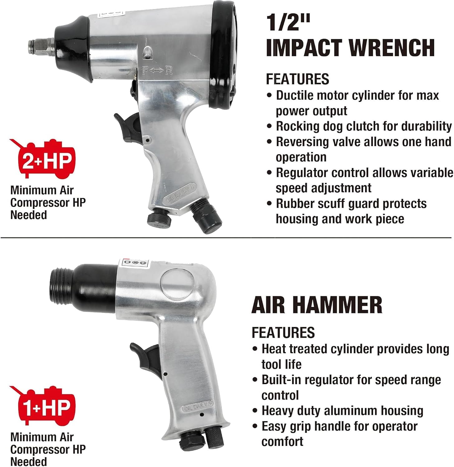 Air Tool and Accessories Kit, 71 Piece, Impact Wrench, Air Ratchet, Die Grinder, Aire Hammer, Hose Fittings, Storage Case for Garage,Shop